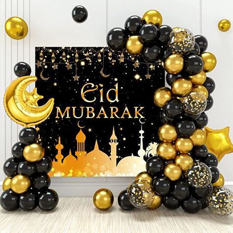 Eid Moubarak, Eid Balloons, Decoraciones Ramadan, Eid Mubarak Banner, Islamic Celebrations, Muslim Festivals, Eid Mubarak Decoration, Black And Gold Balloons, Ramadan Kareem Decoration