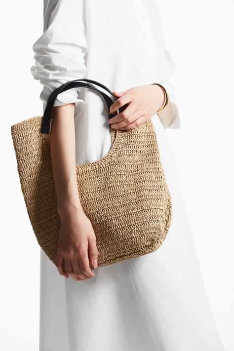 SMALL RAFFIA BAG - Beige / black - COS Raffia Crochet, Clothes Wishlist, Crochet Purse, Raffia Bag, Unique Crochet, Crochet Purses, Crochet Handbags, Shopping Tote, Handmade Bags