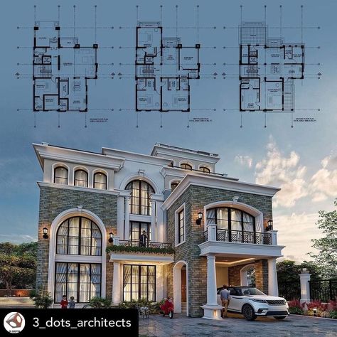 Classical House Elevation, Neo Classical Elevation Design, New Classic Elevation Villa, Neo Classical Building Elevation, Classic Villa Design, Classical Villa Elevation, House Architecture Styles, Classic Facade, Indian House Plans