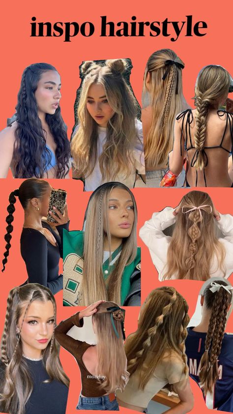 hairstyle inspo ✨🫶🏻 #hairinspo #hairstyle #inspo Cute Pumpkin Patch Hairstyles, Cute Hairstyles For Fall, Hairstyles Collage, Pretty Hairstyles For School, Autumn Hairstyles, Attractive Hairstyles, Crazy Hairstyles, Volleyball Hair, Preppy Hairstyles