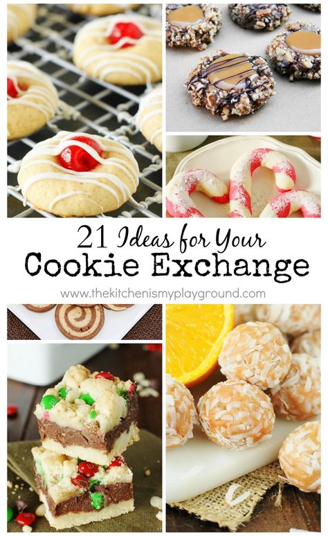 21 ideas for your cookie exchange that are sure to not disappoint your cookie exchange pals! www.thekitchenismyplayground.com Cookies For Cookie Exchange, Cookie Swap Recipes, Xmas Recipes, Cookie Exchange Recipes, Christmas Cookie Exchange, Best Christmas Cookies, Holiday Cookie Recipes, Xmas Cookies, Xmas Food