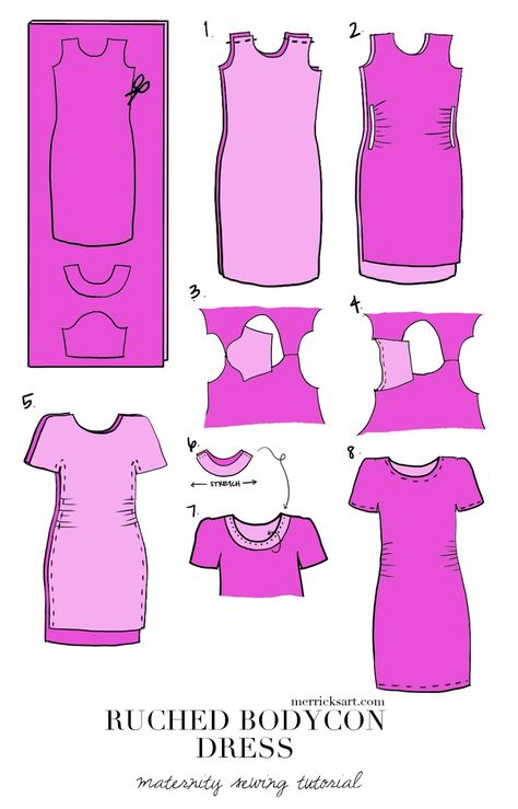 Merrick's Art | DIY Ruched Bodycon Dress Ruched Dress Pattern, Maternity Dress Pattern, Dress Pattern Sewing, Bodycon Dress Pattern, Diy Maternity Clothes, Linen Dress Pattern, Merricks Art, Dress Maternity, Pattern Sewing