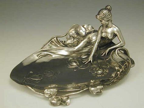 Mermaid Sculpture, Alphonse Mucha Art, Art Nouveau Silver, Academic Art, Bronze Figurine, Plastic Art, Tableware Design, Art Nouveau Design, Art Deco Design