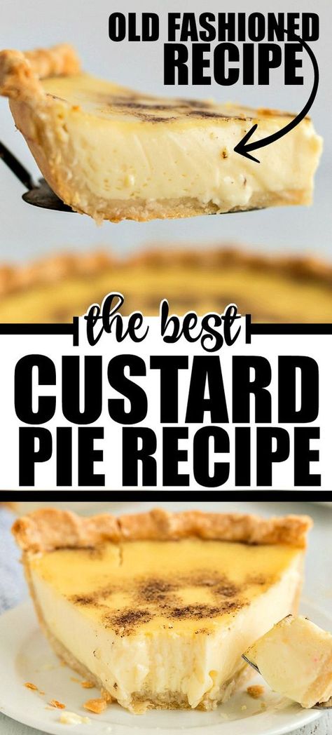 Custard pie is an old fashioned, southern dessert that people have been making for nearly 200 years. With eggs and milk being the main ingredient to make a custard filling – and nutmeg sprinkled on top – this pie is smooth, silky and ridiculously rich. It’s always a big hit at my house. Things To Make With Eggs, Custard Pie Filling, Best Custard Pie Recipe, Custard Pies, Egg Custard Pie, Custard Pie Recipe, Custard Desserts, Southern Desserts, Egg Fast