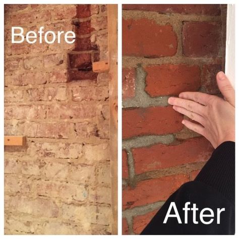 How to Expose & Clean a 100-Year-Old Brick Wall Exposed Brick Fireplaces, Brick Wall Ideas, Diy Brick Wall, Brick Fireplace Wall, Brick Repair, How To Clean Brick, Interior Brick, Brick Interior Wall, Wall Makeover