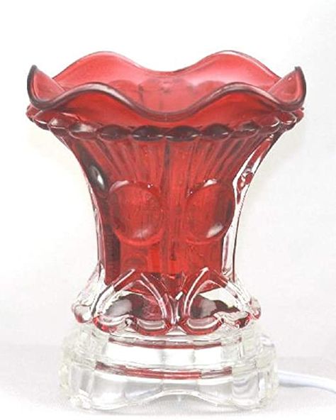 Red Electric Glass Fragrance Scented Oil Warmer (Burner/Warmer/Lamp) with Dimmer Switch Fragrance Oil Burner, Flower Pedals, Scent Warmers, Halogen Light, Candle Base, Scented Oil, Candle Supplies, Oil Warmer, Candle Warmer