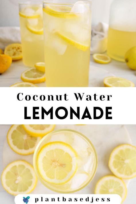 View on a tall glass of coconut water lemonade. Coconut Water Recipes, Drink Recipes Nonalcoholic, Squeezed Lemon, Refreshing Drinks Recipes, Milk Shakes, Healthy Drinks Recipes, Lemonade Recipes, Summer Drink, Water Recipes