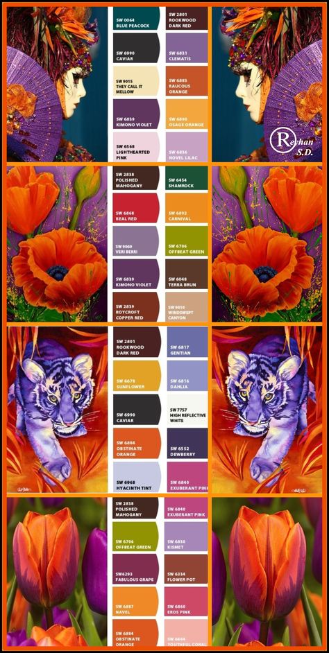 Vivid Autumn Color Palette, Purple Green Orange Color Palette, What Color Compliments Red, Orange And Purple Color Palette, Orange Purple Color Palette, Purple Orange Color Palette, African Color Palette, Green Color Palette Bedroom, Purple And Orange Color Palette