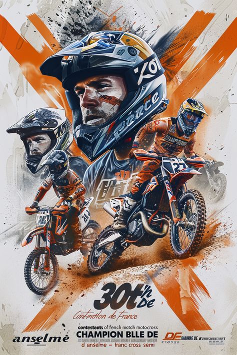 #FrenchMotocross #EventPoster #DirtBikeRacing #VibrantDesign #MotocrossCompetition #TheCandie Motorbike Poster Design, Motocross Poster Design, Motorcycle Racing Aesthetic, Inspirational Digital Art, Orange Details, Sneaker Posters, Stunt Bike, Sports Posters, Bike Poster