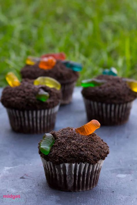 Cup Of Dirt Cupcakes are an amazing cupcake that the kids are going to love! It brings the love of dirt and candy and cupcakes all in one! And seriously how adorable are these Dirt cupcakes!?!! Cup Of Dirt, Gummy Worms Recipe, Dirt Cupcakes, Chocolate Dirt, Kids Birthday Cupcakes, Cupcake Recipes For Kids, Birthday Cupcakes Boy, Dirt Pudding, Bolo Halloween