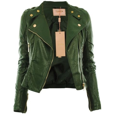 Diana New Womens Faux Leather Biker Gold Button Zip Crop Ladies Jacket... (7.96 CAD) ❤ liked on Polyvore featuring outerwear, jackets, coats, tops, vegan jackets, fake leather jacket, green cropped jacket, green zipper jacket and zip jacket Green Faux Leather Jacket, Cropped Faux Leather Jacket, Fake Leather Jacket, Mode Rock, Cropped Biker Jacket, Biker Coat, Gold Jacket, Faux Leather Coat, Faux Leather Biker Jacket