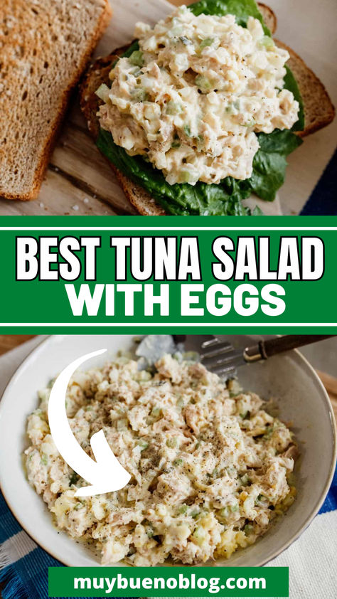 Tuna Salad with Eggs is a tuna based salad studded with hard boiled eggs, lettuce, add some cheese and pile on bread, crackers, or even on a lettuce wrap. An easy dinner for you to enjoy or light lunch. Tuna Salad Sandwich Egg, Best Tuna Salad Recipe With Egg, Tuna Salad Recipe With Egg, Tuna Salad With Egg, Tuna And Egg Salad, Tuna Salad Wrap, Easy Tuna Recipes, Tuna Salad Recipe Easy, Salad With Eggs