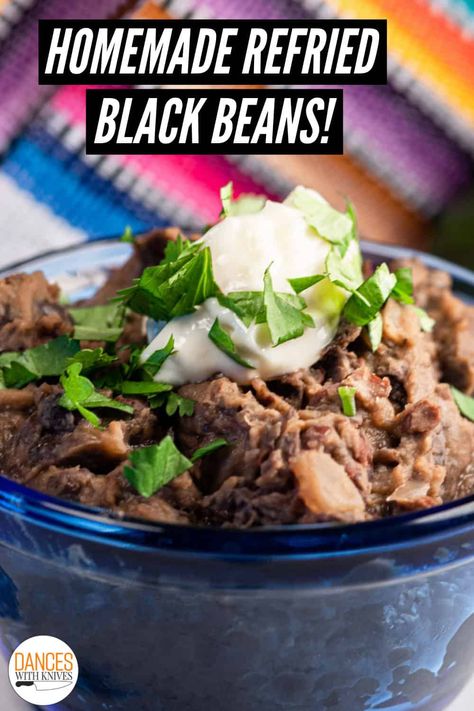 Refries Black Beans Recipe, Refried Black Beans Recipe, Homemade Refried Black Beans, Vegan Refried Black Beans, Refried Black Beans, Black Beans Recipe, Black Bean Recipes, Vegan Side Dishes, Side Dishes Recipes