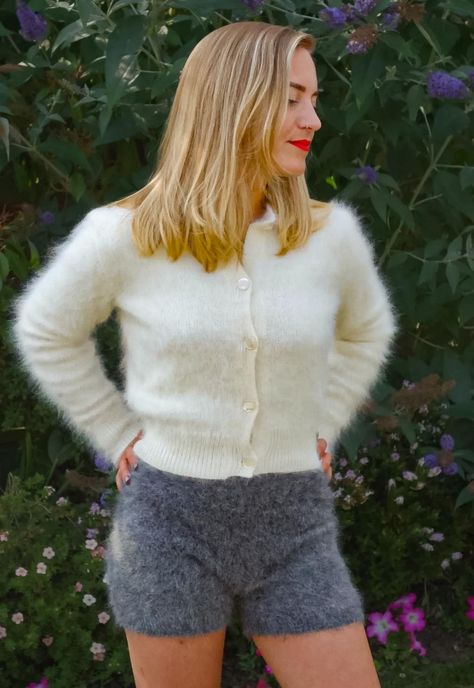 Angora Sweater Dress, Angora Cardigan, Fluffy Cardigan, Fluffy Sweater, Angora Sweater, Soft Cardigan, Knit Sleeve, White Brand, Sweater Set