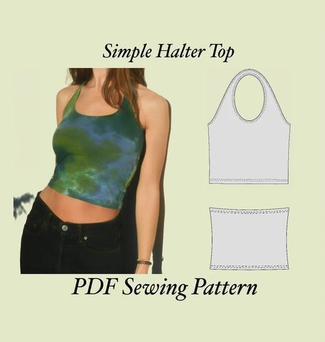 Simple Halter Top Sewing Pattern Size Eu 34-44 XS-L PDF - Etsy Australia Halter Top Sewing, Halter Top Sewing Pattern, Top Pattern Sewing, Tank Top Sewing Pattern, Crop Top Sewing Pattern, Halter Top Pattern, Sewing Top, Sewing Tops, Upcycle Clothes Diy