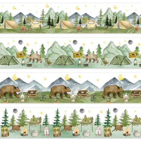 PRICES MAY VARY. The Amount of Package - Comes with 60pcs bulletin border stickers in 4 designs, each design contains 15pcs, sufficient for classroom decoration. Camping Theme - Our bulletin border stickers match camping theme, adopt watercolor style, printed with vivid camping scenery, mountains, trees, bear, tent, campfire, etc., perfect bulletin board decorations. Premium Material - Made of good material paper, durable and safe, easy to stick and peel, you can easily stick them on the bulleti Camping Theme Bulletin Board Ideas, Dinosaur Classroom Theme Decor, Enchanted Forest Classroom Theme, Woodland Classroom Theme, Border Bulletin Board, Office Party Decor, Paper Palm Tree, Forest Classroom, Camping Theme Birthday