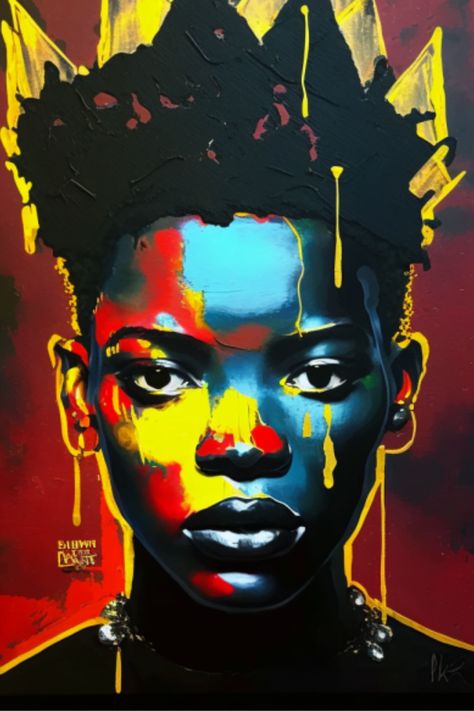 Queen Painting, Afrofuturism Art, Basquiat Art, Soulful Art, African American Artwork, Painting Portraits, Wall Art Sticker, Figurative Painting, African Queen