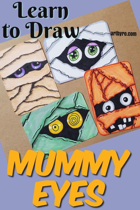 Make your own mummy drawing step by step. Art tutorials for beginners. Get your FREE guide and start improving your art today. Halloween Art Drawing, Halloween Art Lessons, Drawings For Beginners, Halloween Art Projects, Nail Art Halloween, October Art, Middle School Art Projects, Easy Drawings For Beginners, 2nd Grade Art