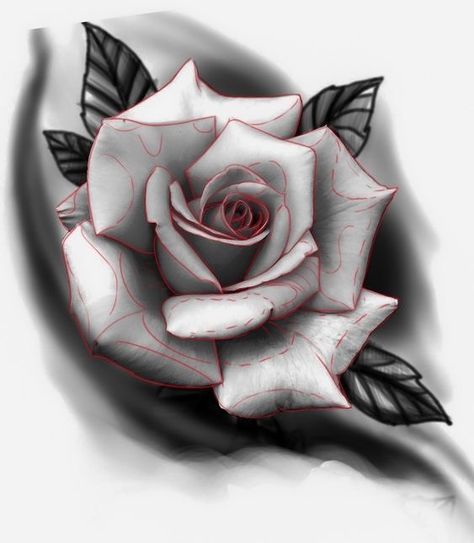 Flower Tattoo Rose, Dark Roses Tattoo, Rose Tattoo Stencil, Realistic Flower Tattoo, Realistic Rose Tattoo, Rose Flower Tattoos, Rose Drawing Tattoo, Rose Stencil, Flower Tattoo Drawings