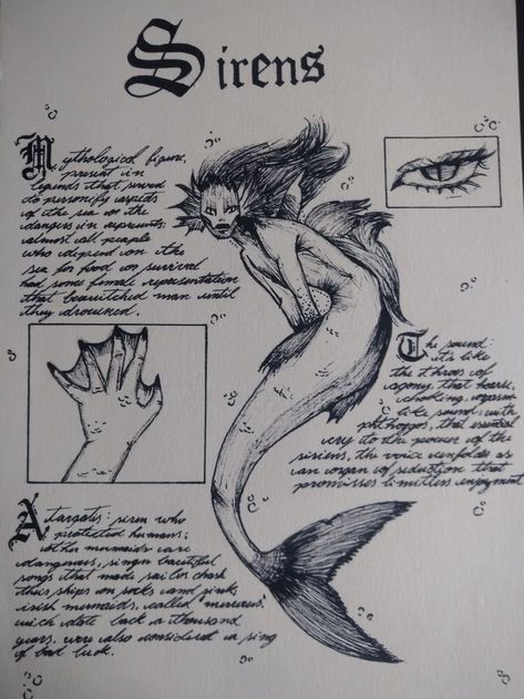 Supernatural Creatures Drawings, Supernatural Monsters Art, Siren Hands Drawing, Sirens Greek Mythology Art, Greek Mythology Creatures Art, Mermaid Hands Drawing, Siren Mythology Art, Siren Witchcraft, Spooky Mermaid Tattoo