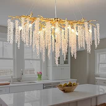 Upfelw Modern Crystal Tree Branch Chandelier, Large Gold Linear Raindrop Indoor Hanging Pendant Light Fixture for Dining Room Kitchen Island Living Room Bedroom 13 Lights L42'' Tree Branch Chandelier, Led Crystal Chandelier, Branch Chandelier, Dining Room Art, Crystal Chandelier Lighting, Vintage Pendant Lighting, Crystal Pendant Lighting, Hanging Ceiling Lights, Ceiling Hanging