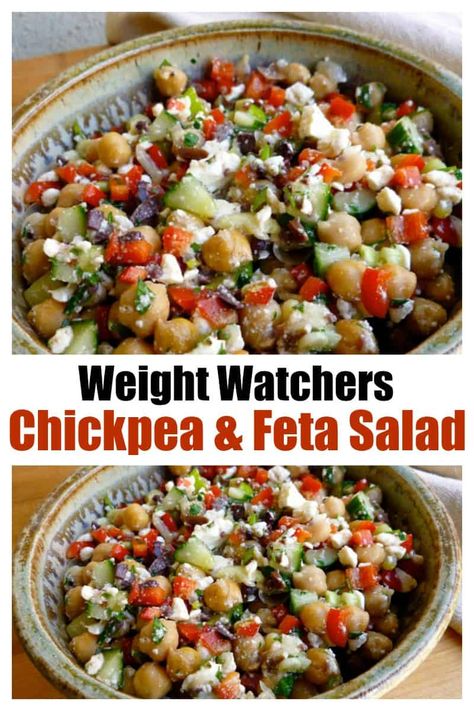 Chickpea Feta Salad, Chickpea Feta, Weight Watchers Salad, Salads Ideas, Weight Watchers Lunches, Feta Salad Recipe, Weight Watchers Meal Plans, Feta Salat, Weight Watchers Recipes Desserts