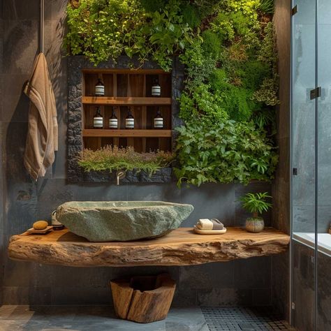 20+ Fresh and Functional Ideas for a Bathroom Makeover • 333+ Images • [ArtFacade] Biophilic Design Bathroom, Plant Decor Bathroom, Balinese Kitchen, Biophilic Bathroom, Rainforest Bathroom, Bathroom Plant Decor, Bathroom Plant, Jungle Bathroom, Bathroom Plants Decor