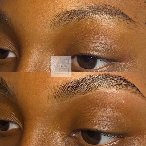 Eyebrows Getting Done, Perfect Eyebrows Black Women, Laminated Brows Makeup, Fluffy Brows Black Women, Lamination Brows Before And After, Eyebrow Lamination Black Women, Eyebrow Shaping Black Women, Natural Brows Shape, Laminated Eyebrows Black Women