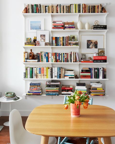 Our Brooklyn Apartment | Cup of Jo Shelving Units Living Room, Dining Room Shelves, Ikea Wall, Terrazzo Floors, Brooklyn Apartment, Ikea Shelves, Home Library Design, Bookshelf Design, Concept Home