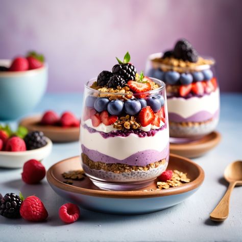 Chia & Mixed Berry Yogurt Parfait – Vegetarian Mixed Berry Parfait, Yogurt Chia Seed Parfait, Mixed Berry Recipes, Healthy Yogurt Breakfast, Botanical Cafe, Girly Brunch, Berry Yogurt Parfait, Fruit Parfaits, Chia Yogurt