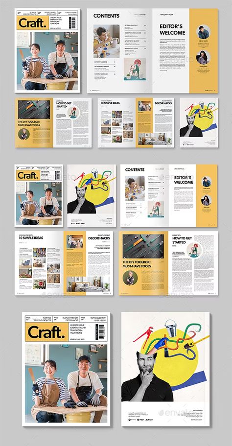 DIY Craft Magazine Template, Print Templates | GraphicRiver School Magazine Layout Design, School Magazine Cover, School Brochure, Tool Box Diy, Design Maker, Magazine Cover Design, Diy Magazine, Web Themes, Family Project