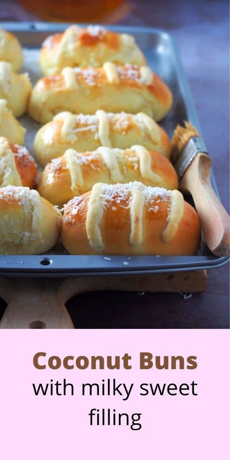 Coconut Buns, Hot Dog Bun, Coconut Filling, Milk Bun, Breads & Buns, Sweet Buns, Bread Bun, Bun Recipe, Sweet Roll