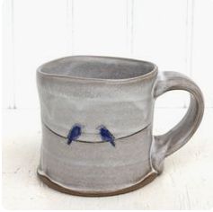 Pottery Mugs Handmade, Handmade Pottery Mugs, Bird Mug, Beginner Pottery, Raku Pottery, Hand Built Pottery, Clay Mugs, Wheel Thrown Pottery, Blue Birds