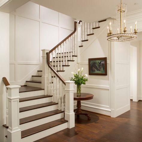 This is an example of a traditional wood u-shaped staircase in Baltimore. Description from houzz.com. I searched for this on bing.com/images Staircase Molding, U Shaped Staircase, Stairs Trim, Foyer Stairs, White Staircase, Foyer Staircase, Painted Staircases, Traditional Staircase, Interior Staircase