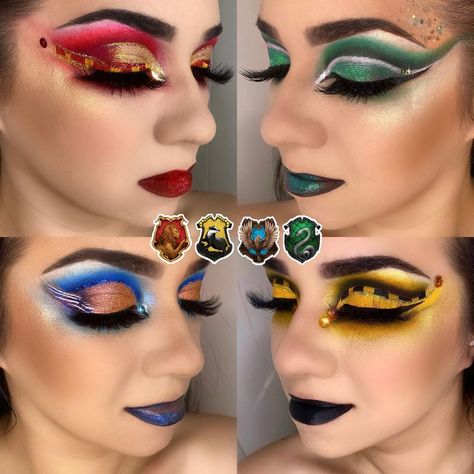 Harry Potter Makeup Looks Ravenclaw, Slytherin Eye Makeup, Harry Potter Makeup Looks Gryffindor, Ravenclaw Makeup, Gryffindor Makeup, Hogwarts Photos, Harry Potter Eyeshadow, Slytherin Makeup, Maquillage Harry Potter