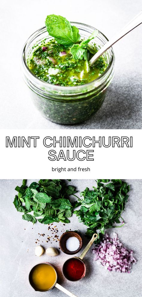 Mint Chimichurri, Indian Chimichurri Sauce, Lamb With Chimichurri Sauce, Lamb Chimichurri Sauce, Mint Chimichurri Lamb, Lamb Mint Sauce, Lamb Mint Sauce Recipe, Mint Chimichurri Sauce, Mint Cilantro Chimichurri Sauce