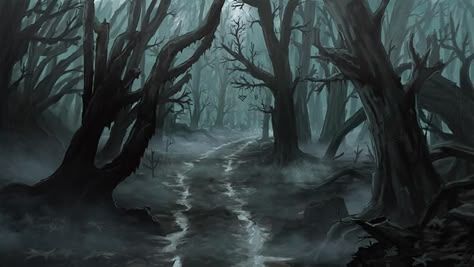 The woods surronding the valley, the outsiders have traversed the woods that can easyily be described as haunted. Curse Of Strahd, Baba Jaga, Haunted Forest, Rpg Map, Night Forest, Fantasy Forest, Fantasy Setting, Fantasy Places, Forest Art