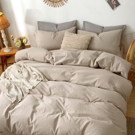 Amazon.com: MooMee Bedding Duvet Cover Set 100% Washed Cotton Linen Like Textured Breathable Durable Soft Comfy (Taupe, Queen Size) : Home & Kitchen Neutral Bedding Sets, Taupe Bedding, Textured Duvet Cover, Dream Apartment Decor, Beige Bed, Elegant Bedding, Brown Bedroom, Bedding Duvet, Brown Home Decor