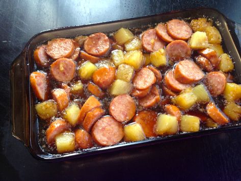 Kielbasa Pineapple and Brown Sugar Bake | Life Is Sweet As A Peach Kielbasa And Pineapple, Kielbasa Pineapple, Pineapple Bake, Sweet As A Peach, Kielbasa Recipes, Kielbasa Sausage, Pineapple Recipes, Life Is Sweet, Kielbasa