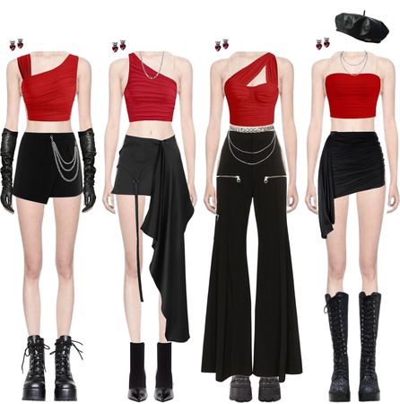 Syralova on ShopLook | The easiest way to find the perfect outfit 4 Member Kpop Group, 4 Outfits Kpop, Kpop Outfits 4 Members, Fanmeeting Outfit, Kpop Group Outfits, Kpop Girl Group Outfits, 4 Member Girl Group Outfits, Girl Group Outfits, Kpop Dress