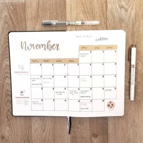 Journal Ideas For November, November Bullet Journal Ideas, Bujo Pages, November Bullet Journal, Journal November, Bullet Journal Weekly Layout, Bullet Journal Minimalist, Bullet Journal Monthly, Monthly Layout