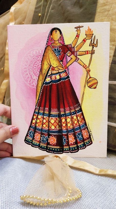 Madhubani Art Aesthetic, Navratri Drawing Painting, Navratri Special Painting, Maa Durga Canvas Painting, Drawing For Navratri, Navratri Art And Craft, Indian Aesthetic Painting, Abstract Painting Of God, Beautiful Paintings With Meaning