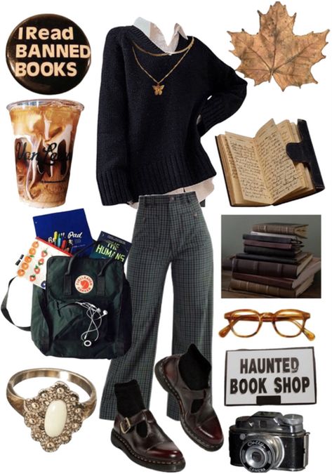 Dark Academia Moodboard Outfits, Lazy Dark Academia Outfit, Nerd Core Aesthetic Outfit, Autumn Academia Aesthetic Outfit, Summer Chaotic Academia Outfit, Academic Core Outfit, Baggy Dark Academia Outfit, Grunge Academia Aesthetic Outfit, Spring Dark Academia Outfits