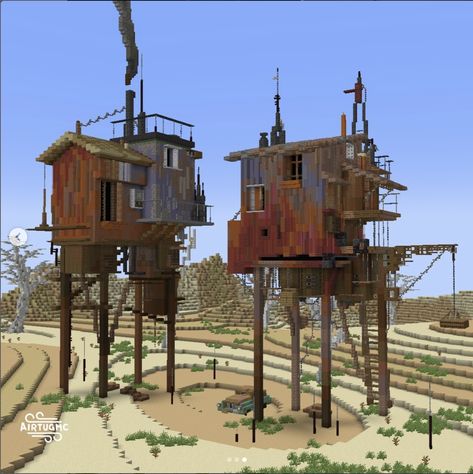 Desert Punk, Minecraft Steampunk, Minecraft Building Ideas, Rumah Minecraft Sederhana, Minecraft Structures, Minecraft House Plans, Bangunan Minecraft, Minecraft Castle, Rumah Minecraft