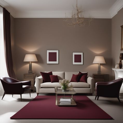 What Color Paint Goes With Maroon Carpet? Painted Room Ideas Color Schemes, Home Room Color Ideas, Dark Red Living Room Ideas, Maroon Carpet Living Room, Drawing Room Color Ideas, Maroon Sofa Living Room Ideas, Maroon Living Room Ideas, Maroon Colour Combination, Wall Color Combinations Living Rooms