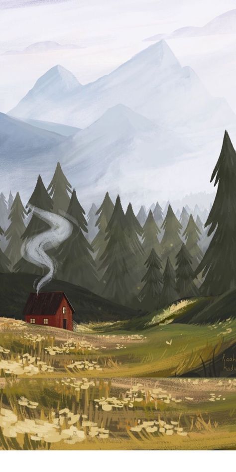 Red Cabin, The Wilderness, The House, Giclee Print, Cabin, Forest, Red, Art