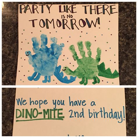 Dinosaur handprint birthday card                                                                                                                                                     More Grandma Birthday Card, Homemade Birthday, Birthday Card Craft, Homemade Birthday Cards, Bday Cards, Footprint Art, Dad Birthday Card, Birthday Crafts, Dad Cards