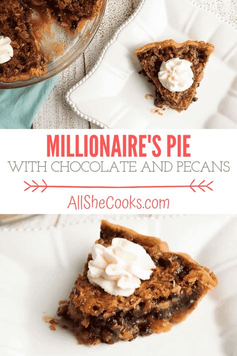 Millionaire Pie Recipe, Derby Pie Recipe, Millionaire Pie, Chocolate Pecan Pie Recipe, Breakfast Boards, Pie Fillings, Derby Pie, Hungry People, Pie Party