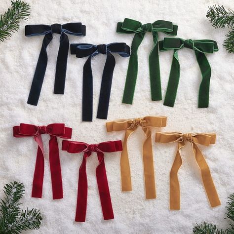 Wrap up your holiday decor with our elegant velvet bows. The vibrant bows are perfectly tied and backed with a clip-simply attach them to Christmas tree branches, wreaths, garlands and more. DETAILS THAT MATTER Ribbons are made of velvet. Features a metal clip. Note: not a toy for decoration use only. KEY PRODUCT POINTS Pottery Barn Kids exclusive. Wipe clean. Imported. THIS SET INCLUDES 8 Multicolor Velvet Bow Clips. Velvet Ribbon Tied On Christmas Tree, Anthro Bow Garland, Christmas Garland Bows, Velvet Ribbon Garland, Velvet Ribbons On Christmas Tree, Bow Christmas Tree Decorations, Christmas Tree With Ribbon Bows, Velvet Ribbon Wreath, Christmas Bow Garland