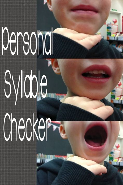 How to "feel" syllables within a word. The chin drops at the start or each syllable. Students can also use the opposite hand to count as they feel their chin drop. Syllables Kindergarten, Syllables Worksheet, One Syllable Words, Teaching Syllables, Syllables Activities, Closed Syllables, Literacy Activities Kindergarten, Teacher Forms, Kindergarten Reading Worksheets